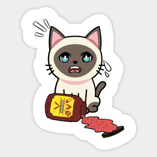 Funny siamese cat Spills BBQ Sauce Sticker